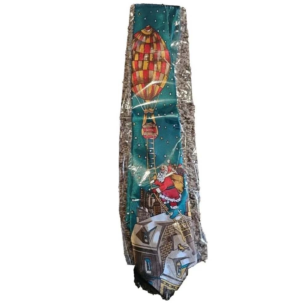Hallmark Men Tie With Santa With His Bag Of Prizes‎ Climbing Sky Balloon Ladder